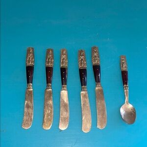 Vintage Mini Spoon & 5 Spreaders Nickel & Bronze Thailand